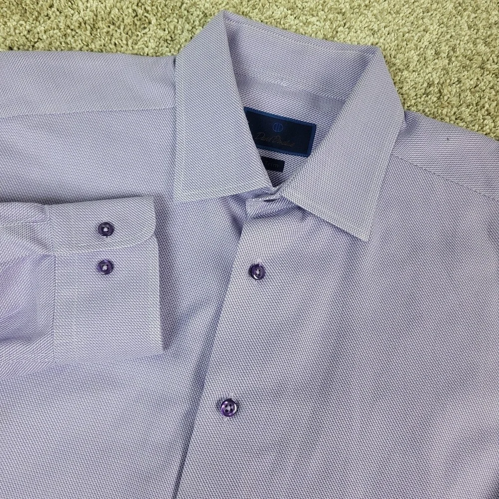 David Donahue Trim Mens 17.5-34/35 Purple Button Up Long Sleeve - Picture 1 of 6